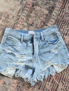 Pink Lily Light Blue Distressed Denim Shorts